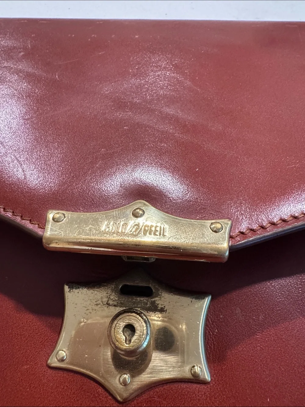 Men's Leather Envelope Briefcase in Deep Red/brown with Gold Hardware